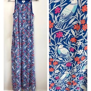 Old Navy Maxi Dress S Blue Floral Bird‎ Chiffon Lined Vacation Summer Casual